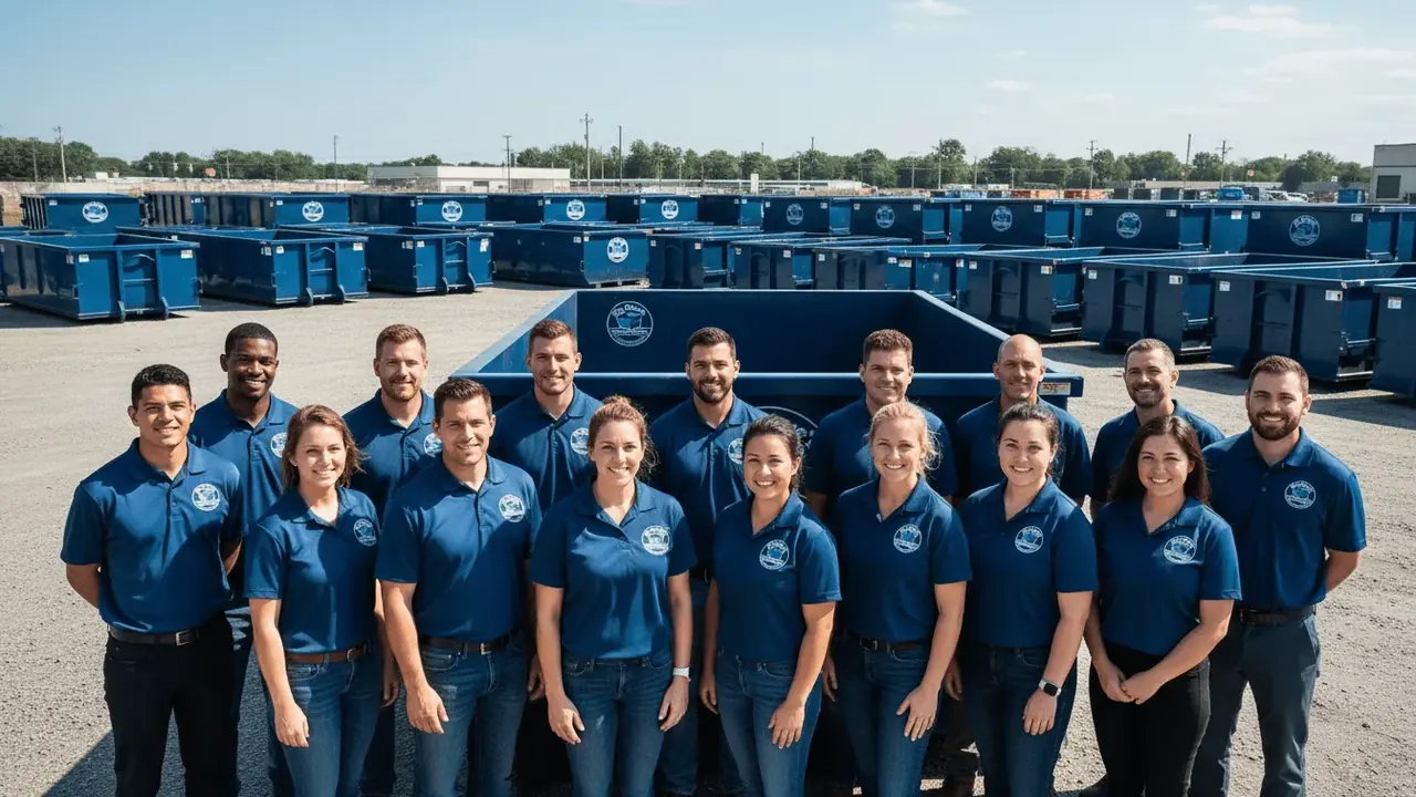 Our team The Big Dave's Dumpster Rental team beside a roll-off truck and container in Murfreesboro, TN